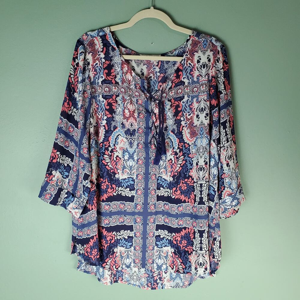 Violet + Claire Womens Multicolor Semi Sheer Boho Floral Print Blouse Size 2X
